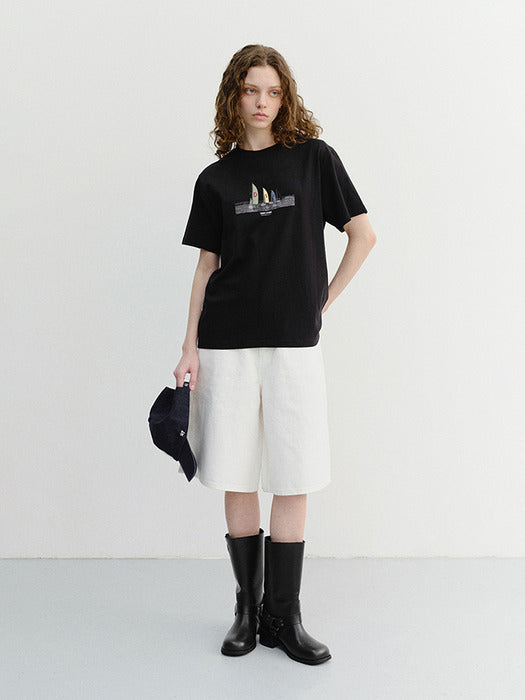 Dunst Unisex Applique Yacht T-Shirt Black