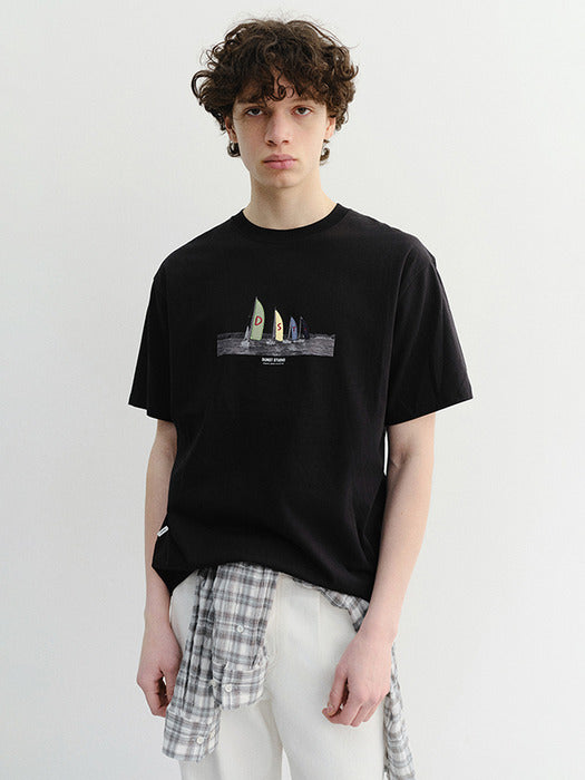 Dunst Unisex Applique Yacht T-Shirt Black