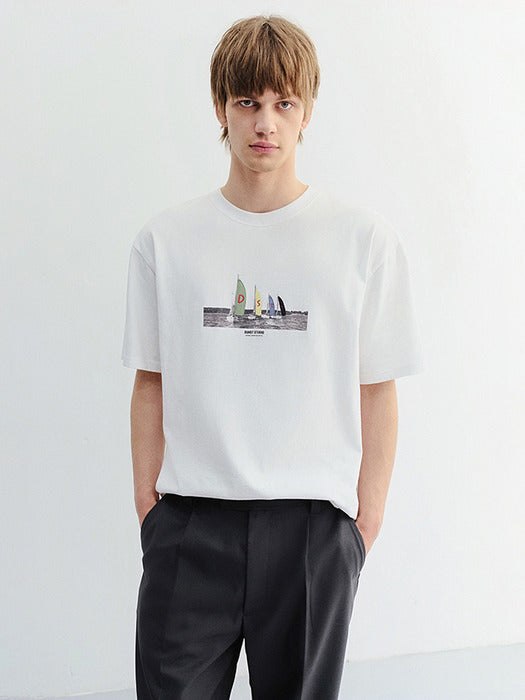 Dunst Unisex Applique Yacht T-Shirt Off White