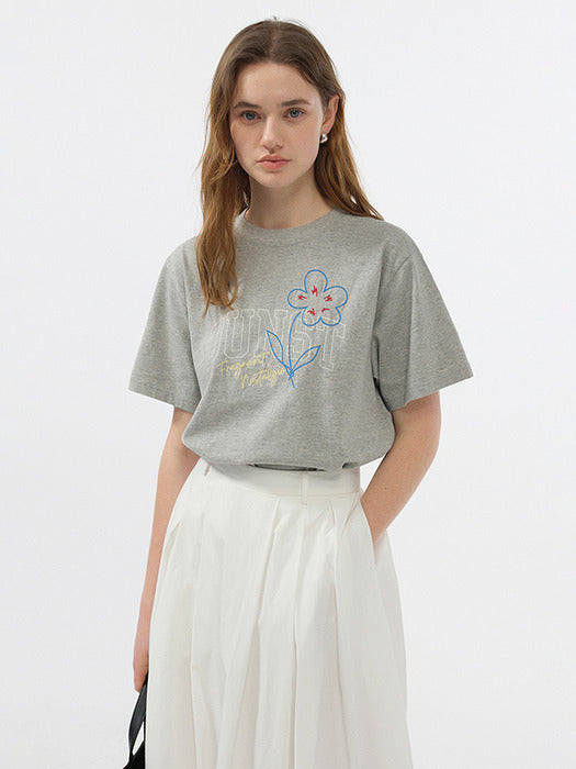 Dunst Unisex Drawing Bloom T-Shirt Melange Grey