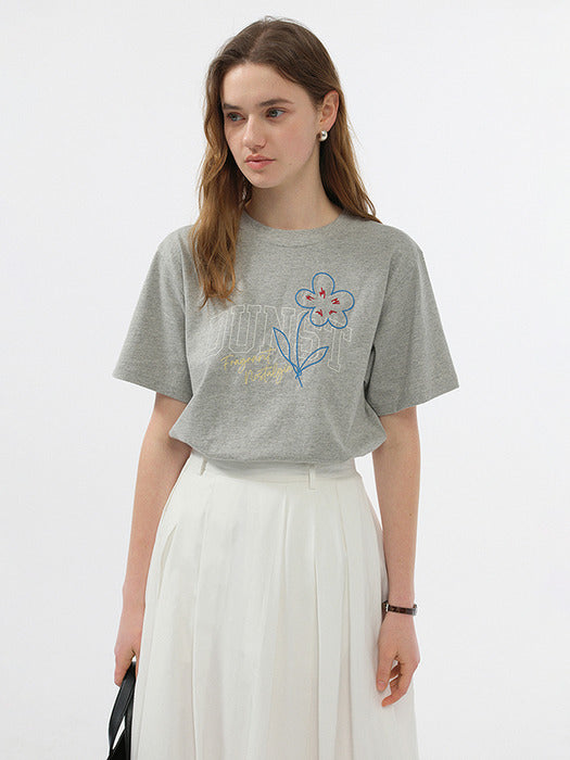 Dunst Unisex Drawing Bloom T-Shirt Melange Grey