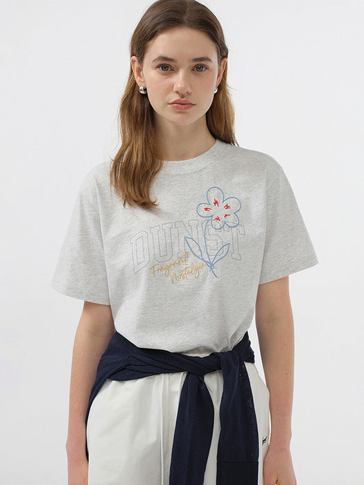 Dunst Unisex Drawing Bloom T-Shirt Light Melange Grey
