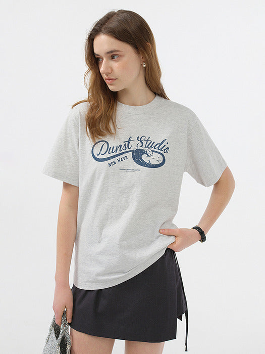 Dunst Unisex Wave Logo T-Shirt Light Melange Grey