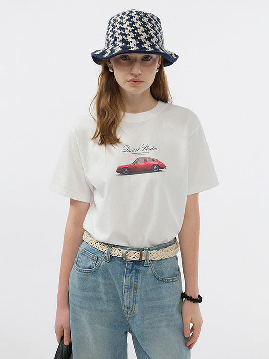 UNISEX SUMMER HOLIDAY CAR T-SHIRT OFF WHITE_UDTS5B143OW
