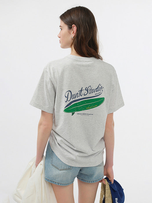 UNISEX SUMMER HOLIDAY SURF BOARD T-SHIRT LIGHT MELANGE GREY_UDTS5B133G1