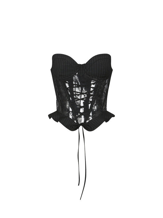 [andersson bell] STRIPE COMBO LOGO LACE CORSET TOP atb1306w(BLACK)