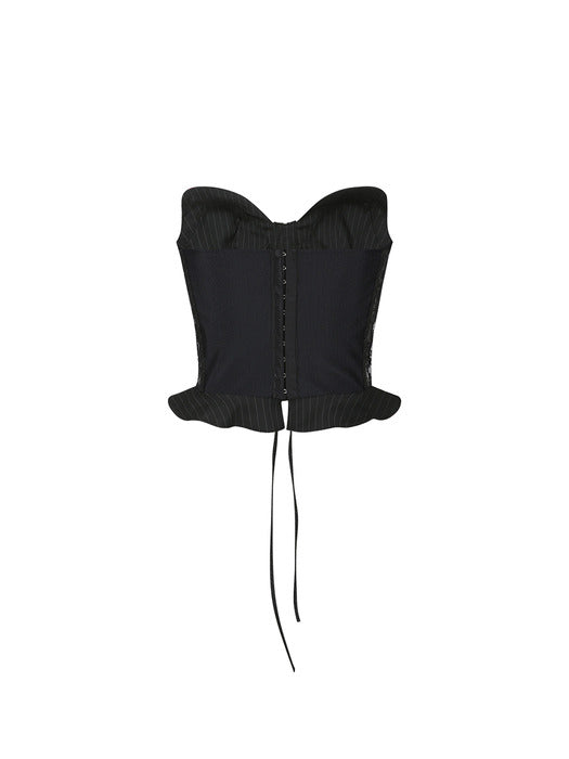 [andersson bell] STRIPE COMBO LOGO LACE CORSET TOP atb1306w(BLACK)