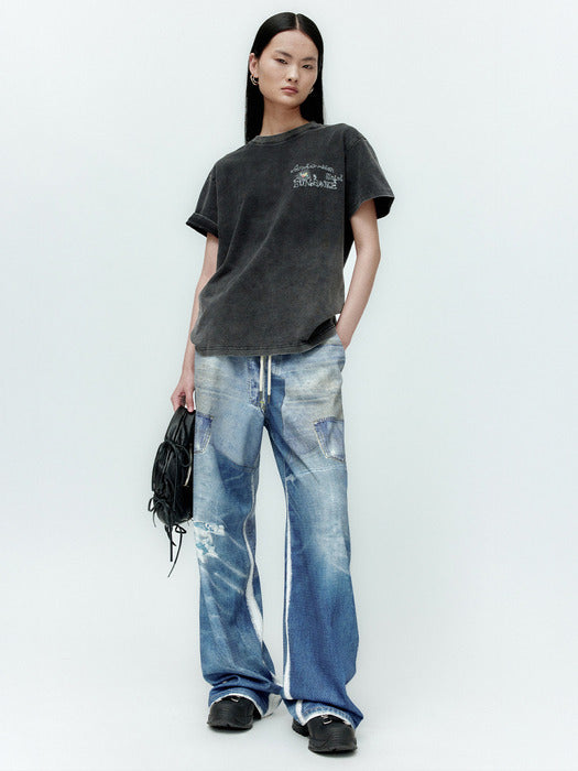 [andersson bell] UNISEX DENIM TROMPE LOEIL MESH PANTS apa828u(BLUE)