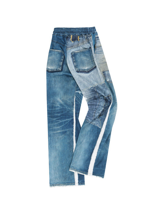 [andersson bell] UNISEX DENIM TROMPE LOEIL MESH PANTS apa828u(BLUE)