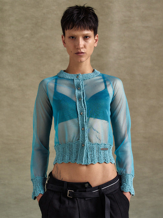[andersson bell] SHEER KNIT CARDIGAN atb1326w(BLUE)