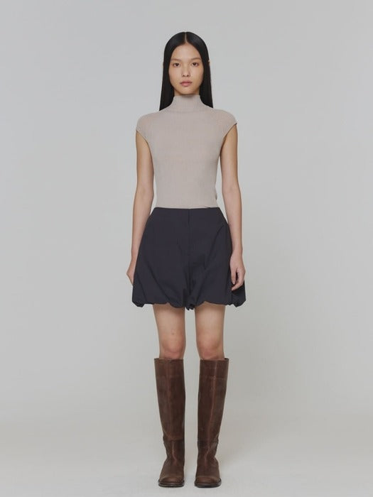 [amomento] WHOLEGARMENT CAP SLEEVE KNIT TOP_GREY