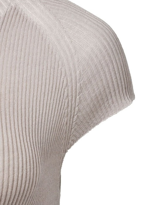 [amomento] WHOLEGARMENT CAP SLEEVE KNIT TOP_GREY