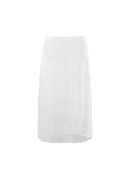 Amomento Sheer Lace Long Skirt White
