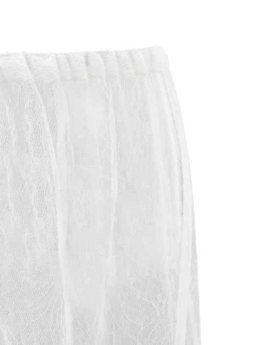 Amomento Sheer Lace Long Skirt - White