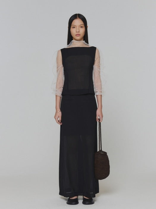Amomento Sheer Maxi Long Skirt - Black