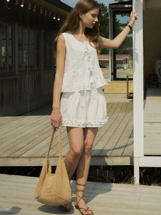 Tillidie Shirring volume skirt Ivory