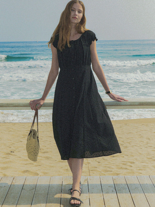 [TILLIDIE] Shirring long dress TISU02OP06_Black