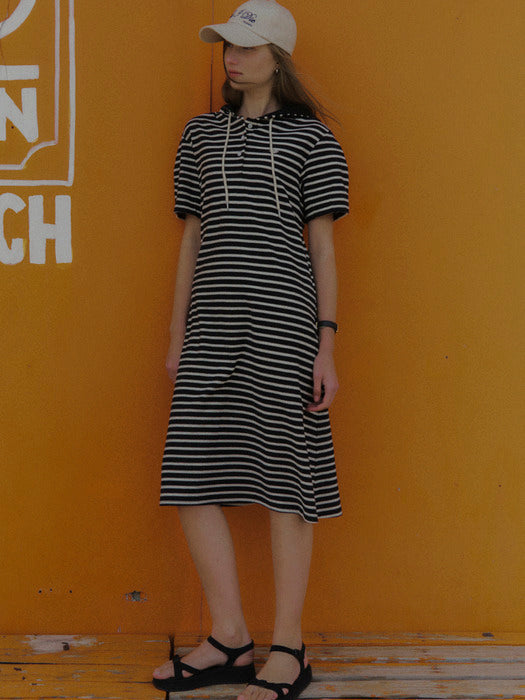 [TILLIDIE] Stripe hood dress TISU02OP02_Black