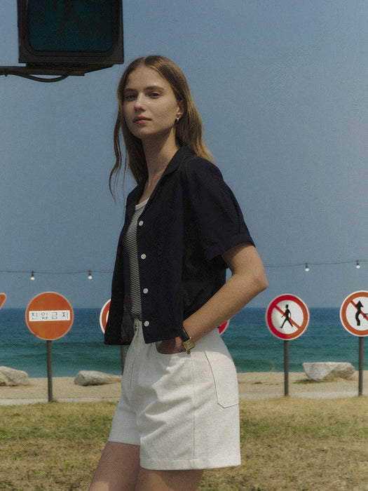 [TILLIDIE] Collar cotton blouse TISU02BL06_Navy