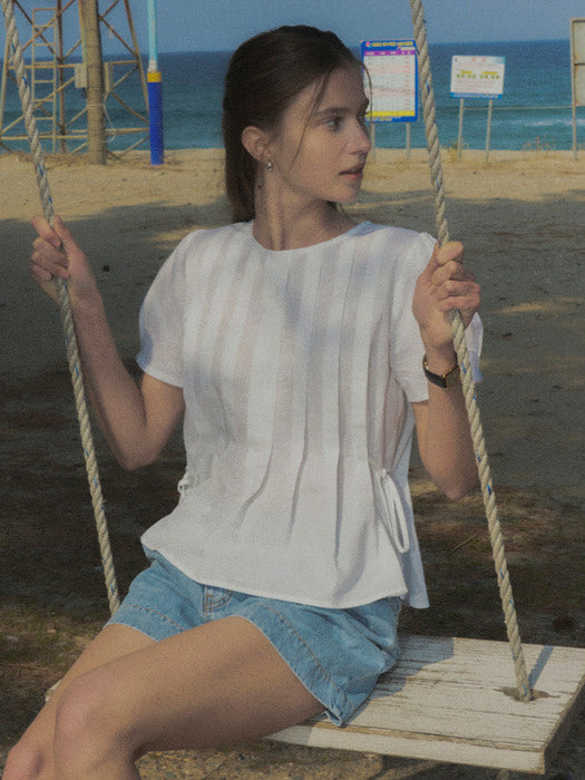 [TILLIDIE] Pintuck cotton blouse TISU02BL03_White