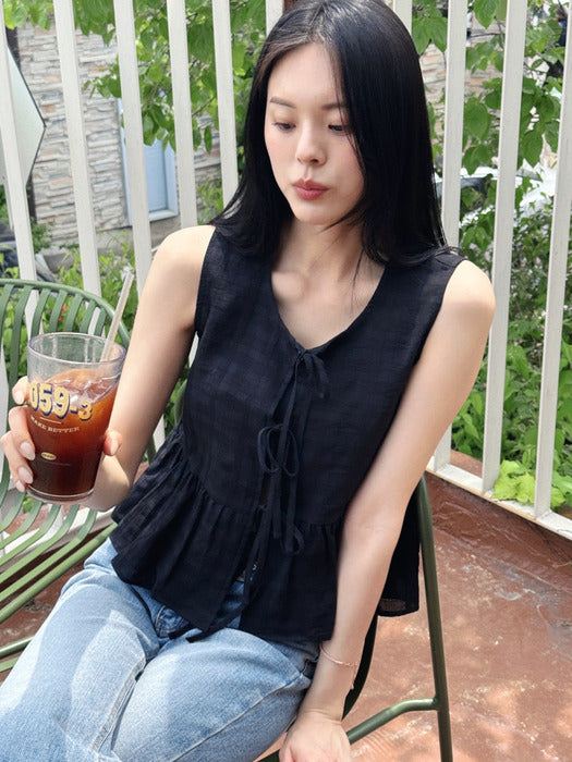 [TILLIDIE] Ribbon point sleeveless TISU02BL08_Black