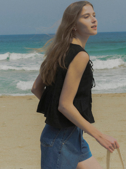 [TILLIDIE] Ribbon point sleeveless TISU02BL08_Black