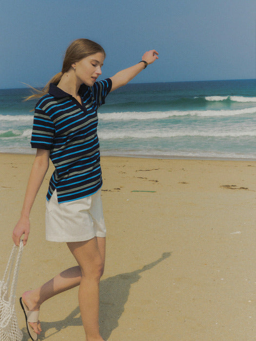 [TILLIDIE] Stripe collar t-shirt TISU02TS04_Navy