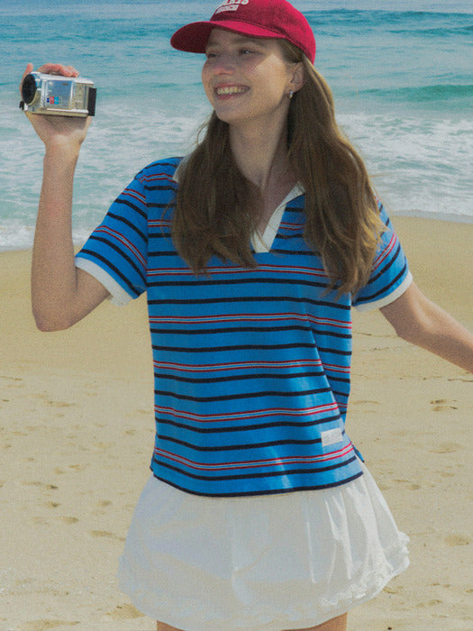 Tillidie Stripe collar t-shirt Blue