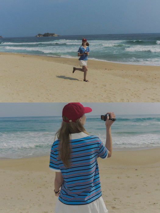 [TILLIDIE] Stripe collar t-shirt TISU02TS03_Blue