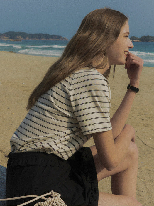 Tillidie Stripe cotton t-shirt Ivory