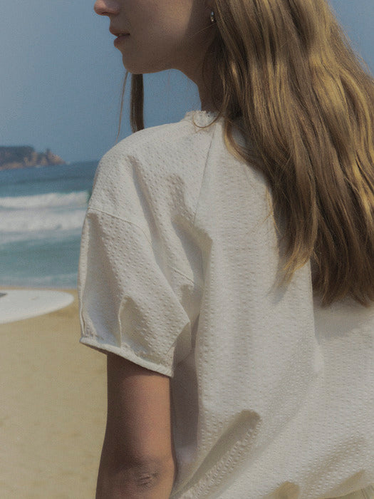 [TILLIDIE] Curved shirring cotton blouse TISU02BL01_Ivory