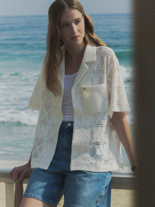Tillidie Collar basic cotton shirt Ivory