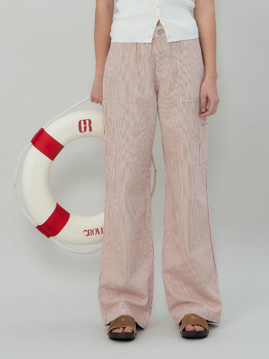 Grove 25Ss Cora Stripe Work Pants (Red)
