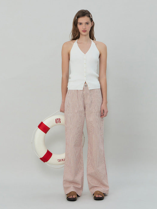 Grove 25Ss Cora Stripe Work Pants (Red)