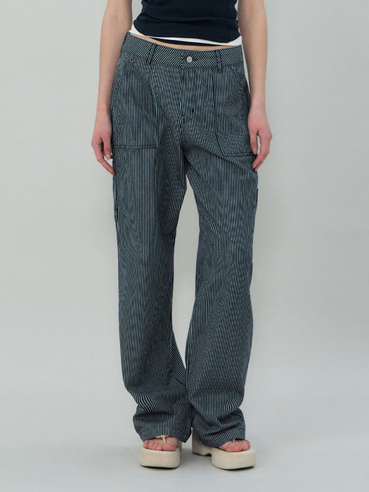 Grove 25Ss Cora Stripe Work Pants (Navy)