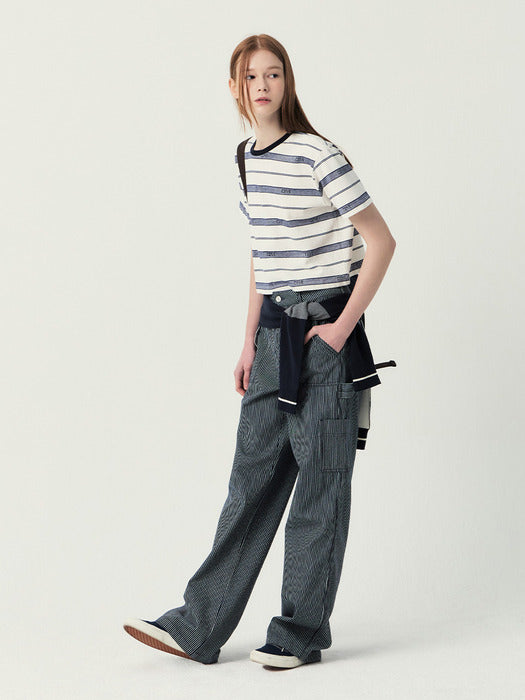 Grove 25Ss Cora Stripe Work Pants (Navy)