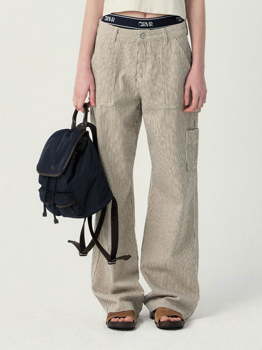 Grove 25Ss Cora Stripe Work Pants (Ivory)