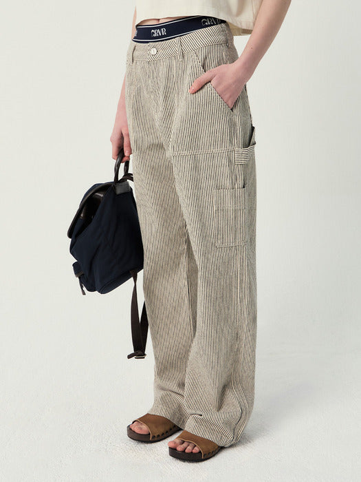 Grove 25Ss Cora Stripe Work Pants (Ivory)