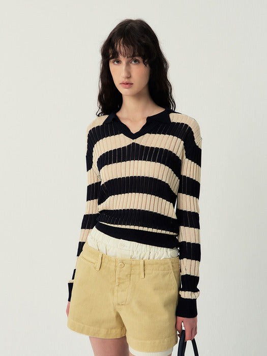 Grove 25Ss Flavia Stripe Collar Knit (Navy)