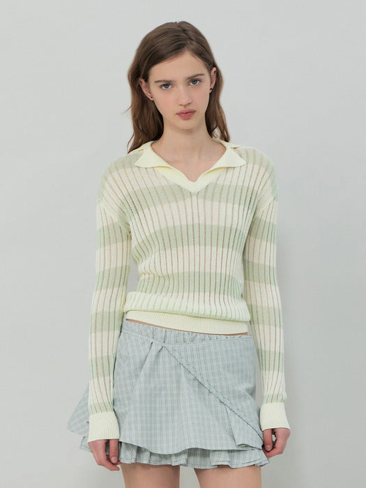 Grove 25Ss Flavia Stripe Collar Knit (Mint)
