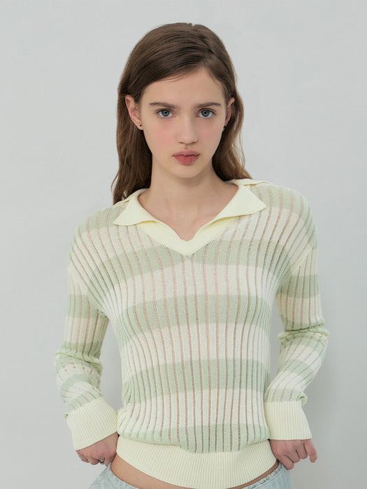 Grove 25Ss Flavia Stripe Collar Knit (Mint)