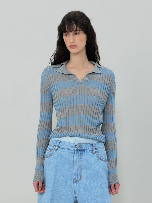 Grove 25Ss Flavia Stripe Collar Knit (Blue)