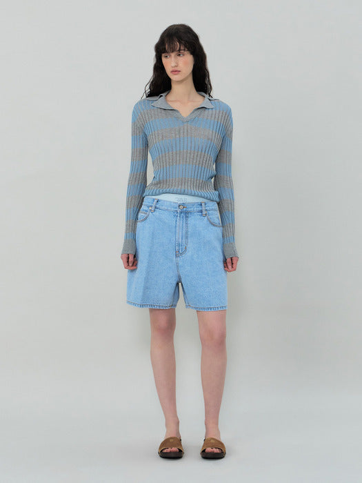 Grove 25Ss Flavia Stripe Collar Knit (Blue)
