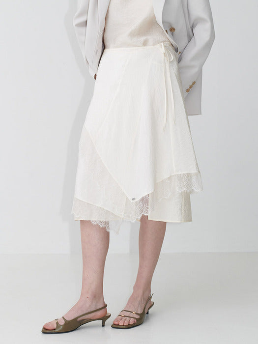 Loeuvre Asymmetry Lace Layered Skirt