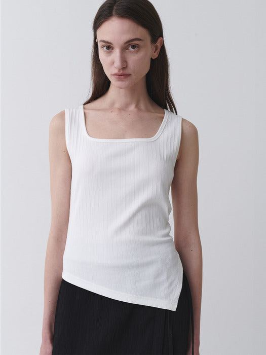 Loeuvre Asymmetric Hem Solid Sleeveless Top