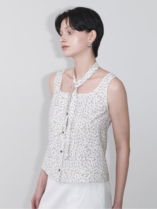Loeuvre Flower Pintuck Sleeveless Blouse