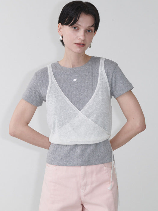 Loeuvre Basic Eyelet Solid T-Shirt