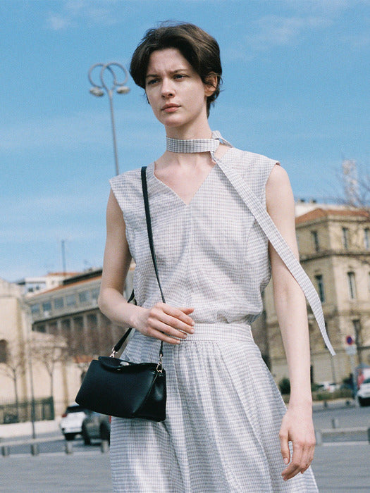 Loeuvre Drapery Checkered Sleeveless Top