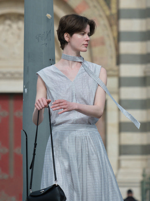 Loeuvre Drapery Checkered Sleeveless Top