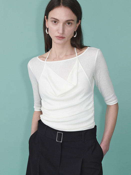 Loeuvre Cowl Halter Layered Jersey Top